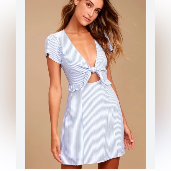 Lulus Dresses & Skirts - Lulus Seaport Light Blue and White Striped Tie-Front Dress Large